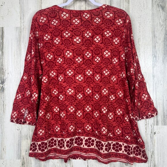 Lucky Brand Women's 2X Boho Floral Shirt Red Multi Lightweight Stretch‎ Top - Picture 6 of 11